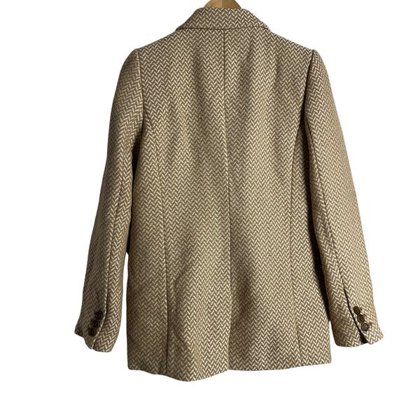 Anine Bing Tan Fishbone Wool Blend Double Breasted Relaxed Blazer Jacket Size S - Picture 12 of 16